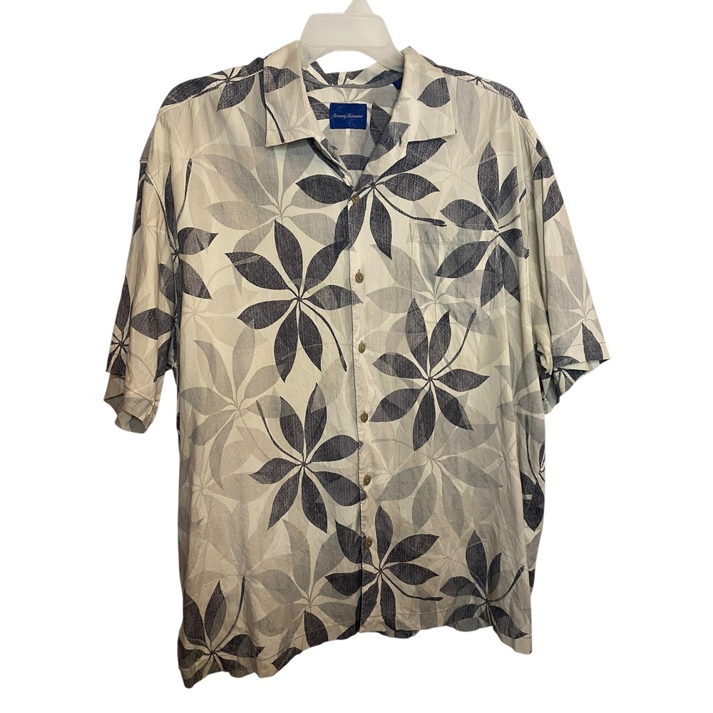 Tommy Bahama Mens XXL Silk Tropical Leaf Print Short Sleeve Button Down Shirt